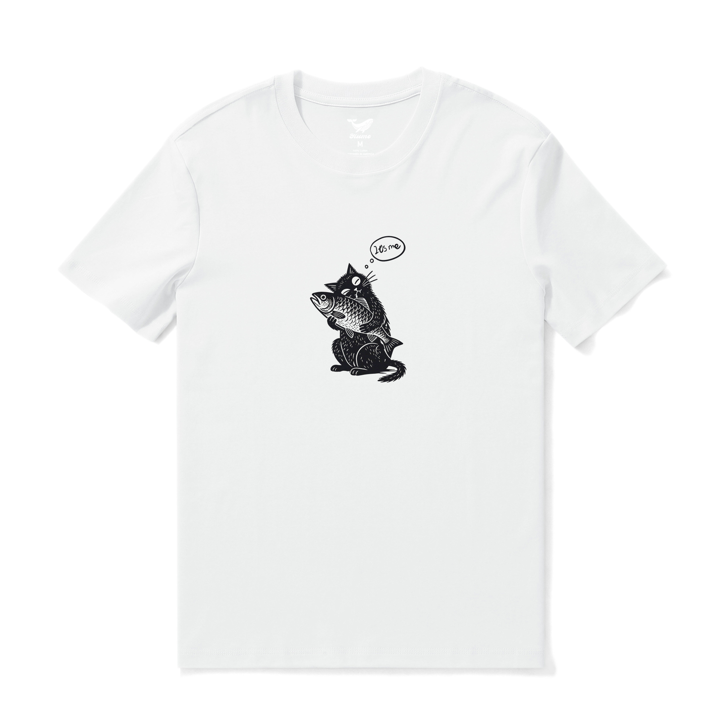 Cat Fish Hawaiian Tee Shirt Short Sleeve 100% Cotton Black Aloha Cat Love Fish