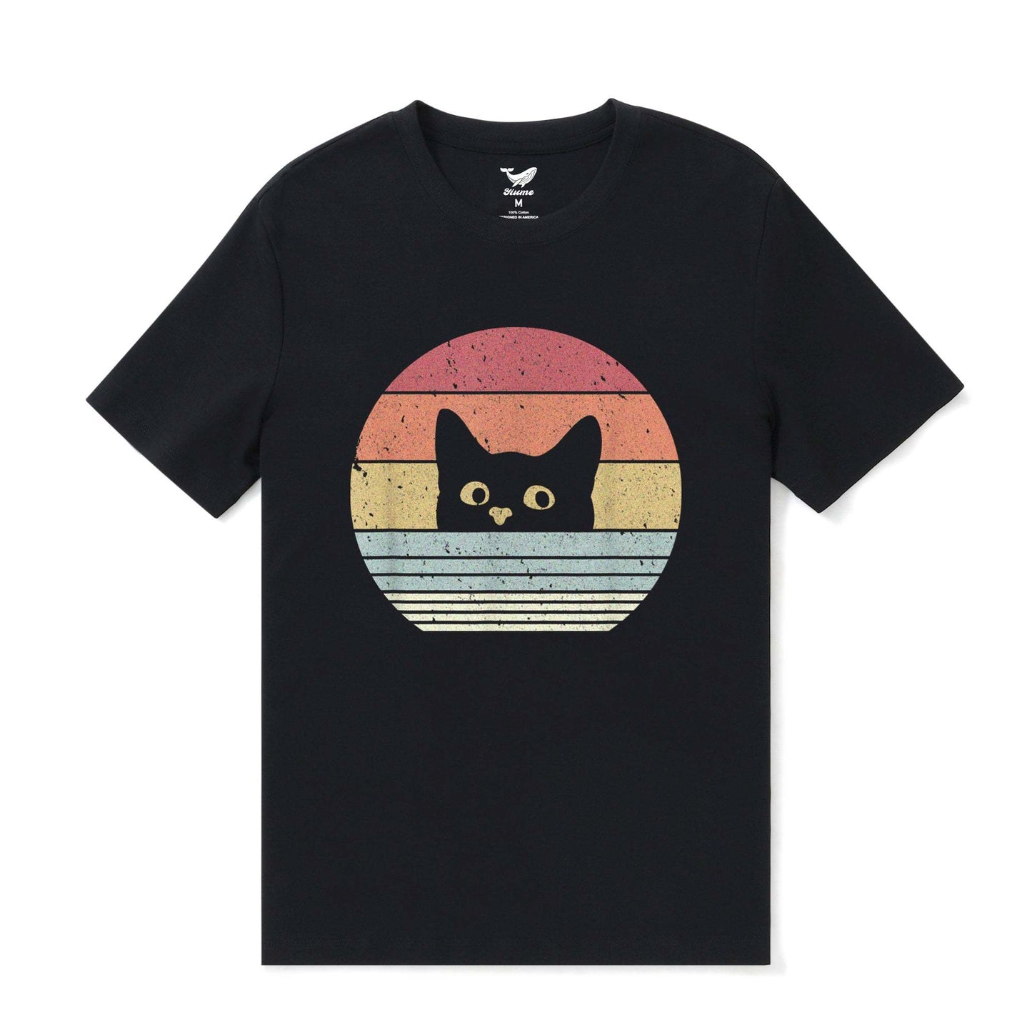 Hawaiian Tee For Men Retro Cute Cat Tee Crew Neck 100% Cotton