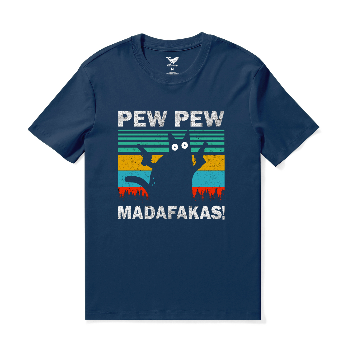 Hawaiian Tee For Men Pew Pew Madafakas Cat Tee Crew Neck 100% Cotton