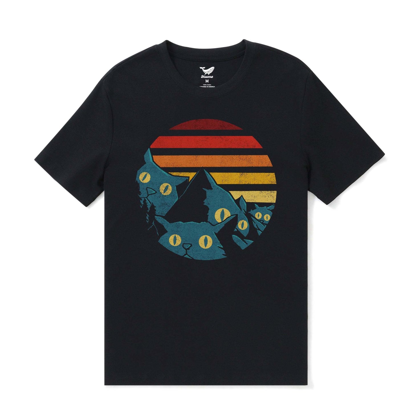 Hawaiian Tee For Men Vintage Vibes Cat Tee Crew Neck 100% Cotton