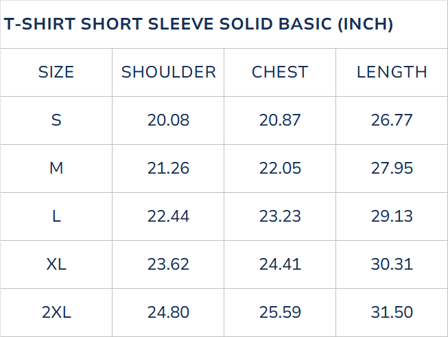 Size chart for men's pterosaur fossil t-shirt