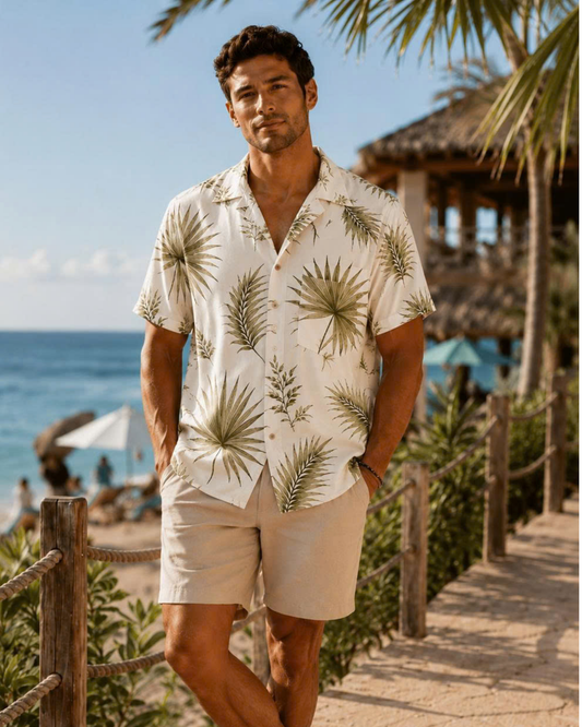 Lavieso Men’s Botanical Print Short Sleeve Hawaiian Shirt – Elegant Resort Style